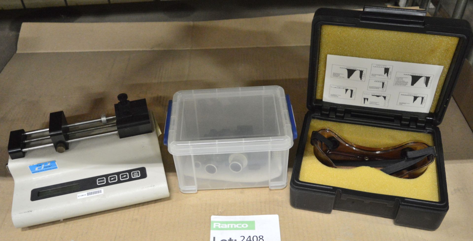 KD Scientific Syringe Pump Model 101, 3 Axis Micrometer Slide, Laser-gard Safety Goggles.