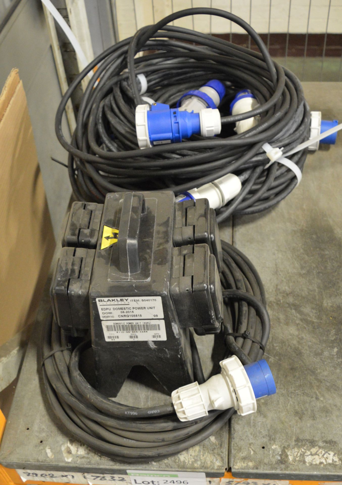 1x Blakley Domestic Power Unit with 16A Cable. 3x 16A Extension Leads, 1x 16 Cable.