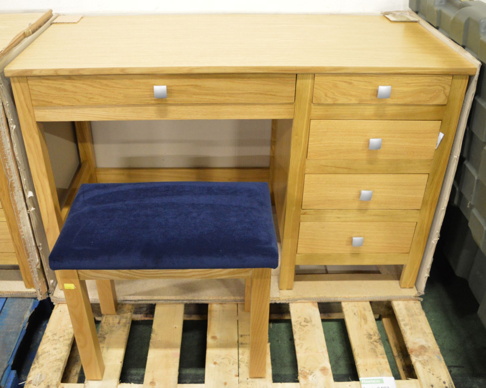 Oak & Oak Veneer Dressing Table - 1200mm wide. Ash Stool with Upholstered Seat.