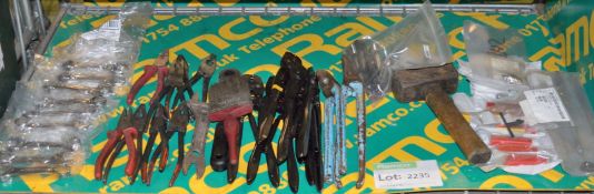 Short Combination Spanners, Pliers, Crimping Tools, Tin Snips. Mixed Bag of Taps & Drill B