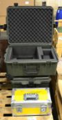2x Stormcase Carry Cases on Wheels. 1x Aluminium Carry Case 430mm x 230mm x 210mm.