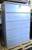 5x Drawer Card Filing Cabinet - Drawer locking mechanism requires attention.