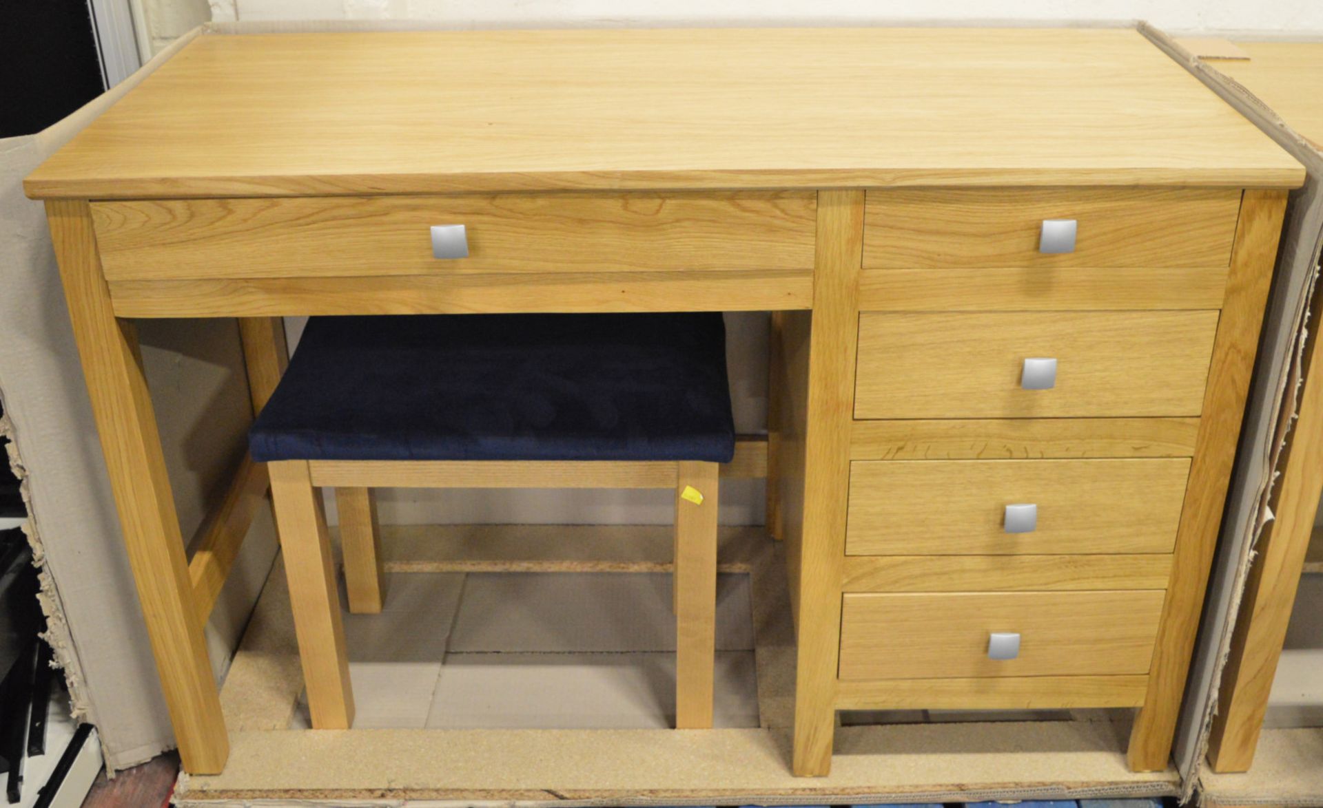 Oak & Oak Veneer Dressing Table - 1200mm wide. Ash Stool with Upholstered Seat.