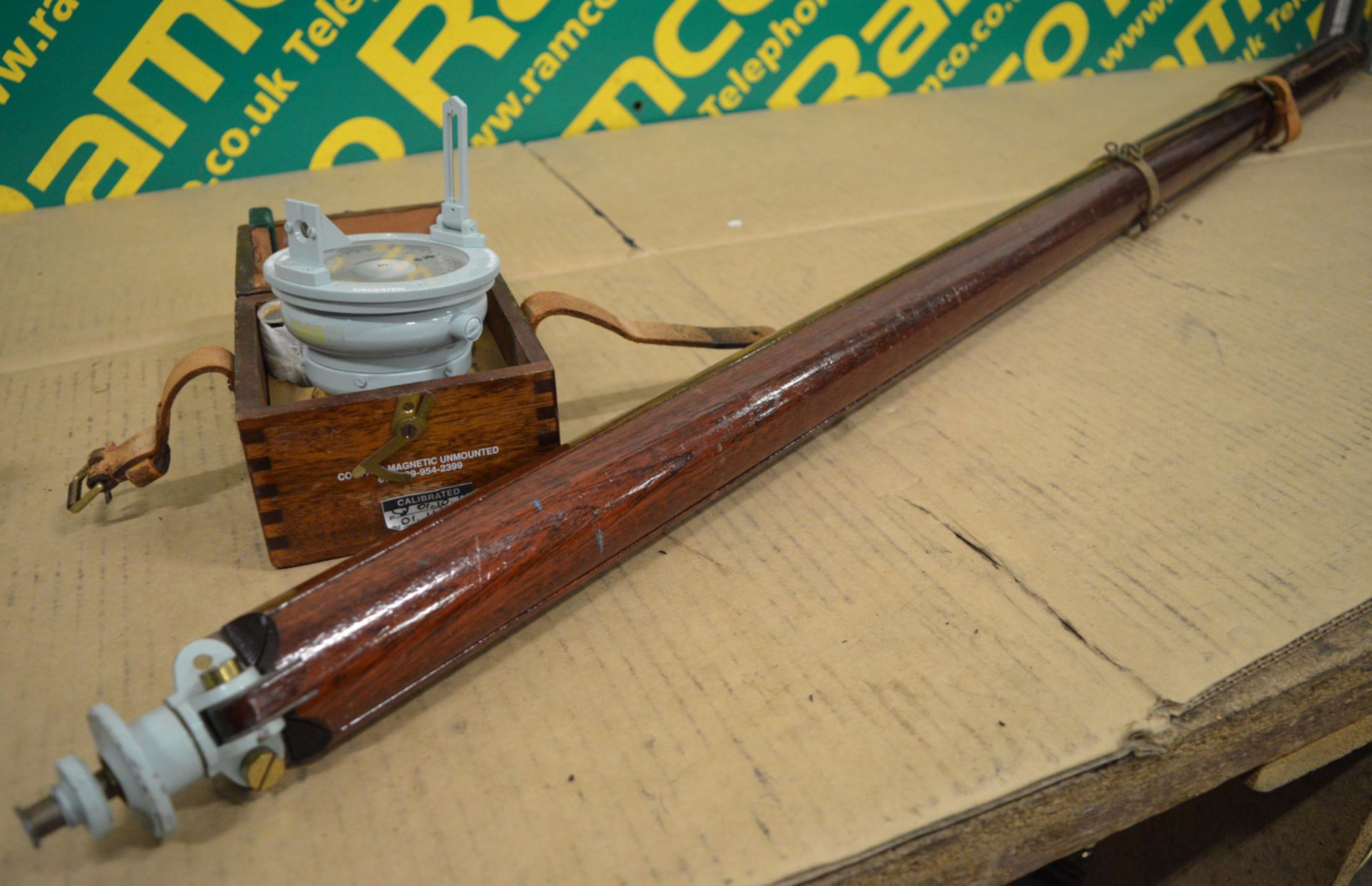 Mahogany Tripod with detachable Magnetic Compass in Wooden Case.