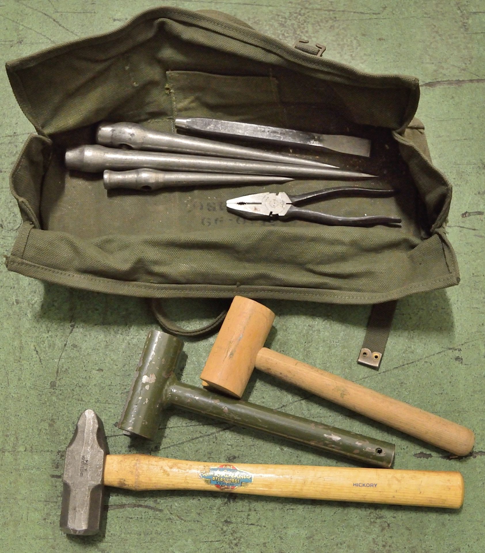 Hammer, Shaping Tools, Pins, Pliers - In toolbag.