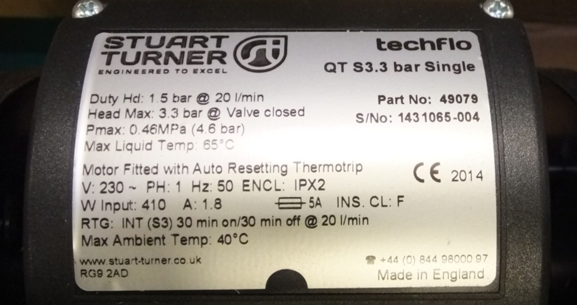 Stuart Turner Shower Pump QT S3.3 Bar Single - Image 2 of 2