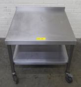 Low Stainless Steel table On Castors, This has 1 shelf. Dimensions: 70 x 70 x 60cm (WxDxH)