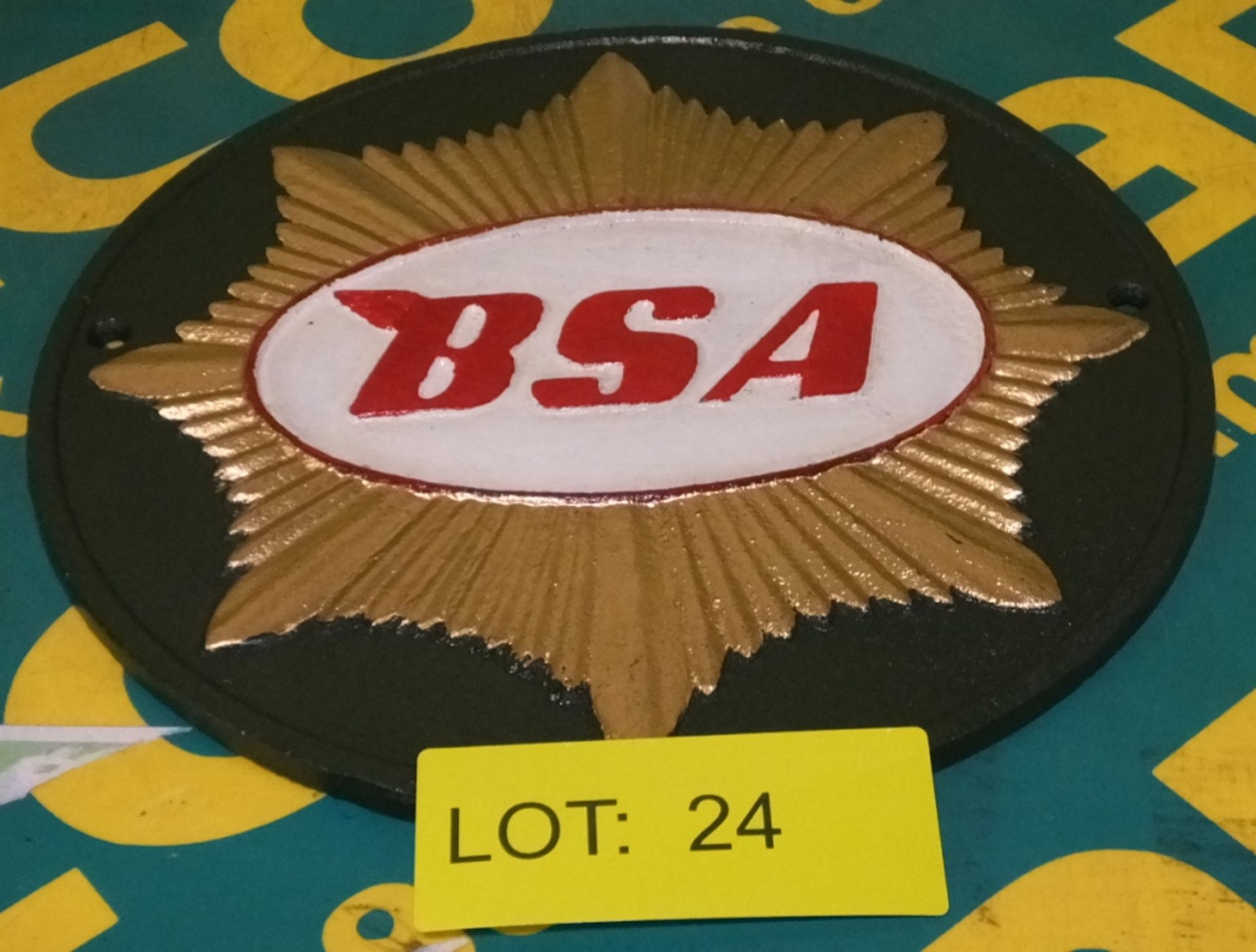 Cast sign - BSA - green background