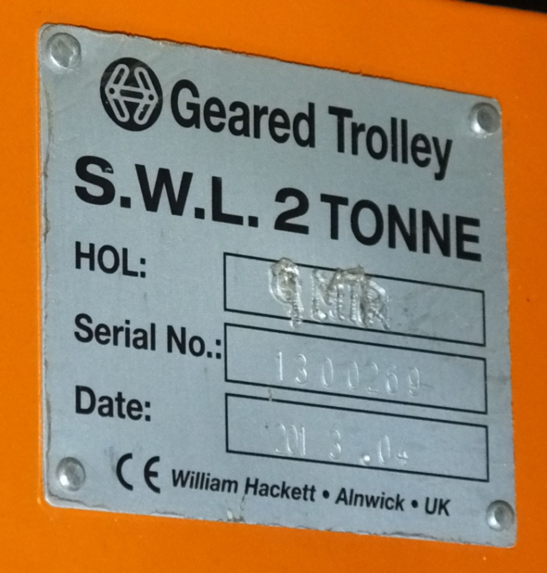 Geared Trolley SWL 2 tonne overhead hoist runner - Image 4 of 4