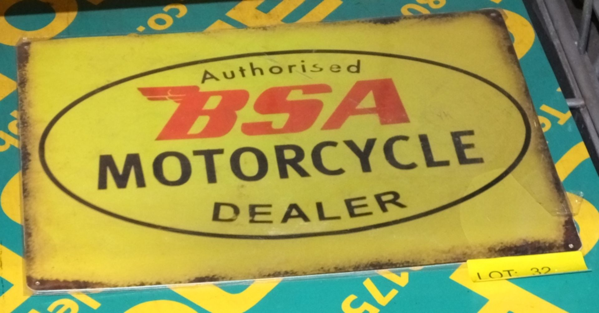Tin plate sign - BSA - yellow background