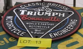 Cast sign - Triumph Bonneville