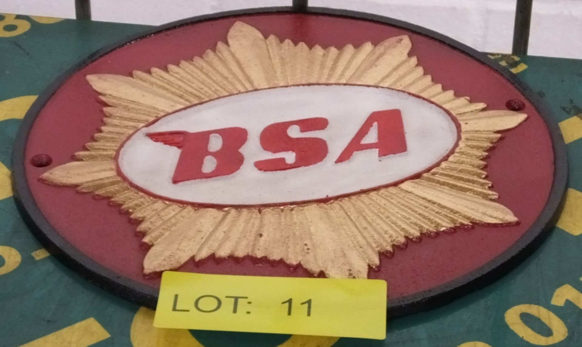 Cast sign - BSA - red background