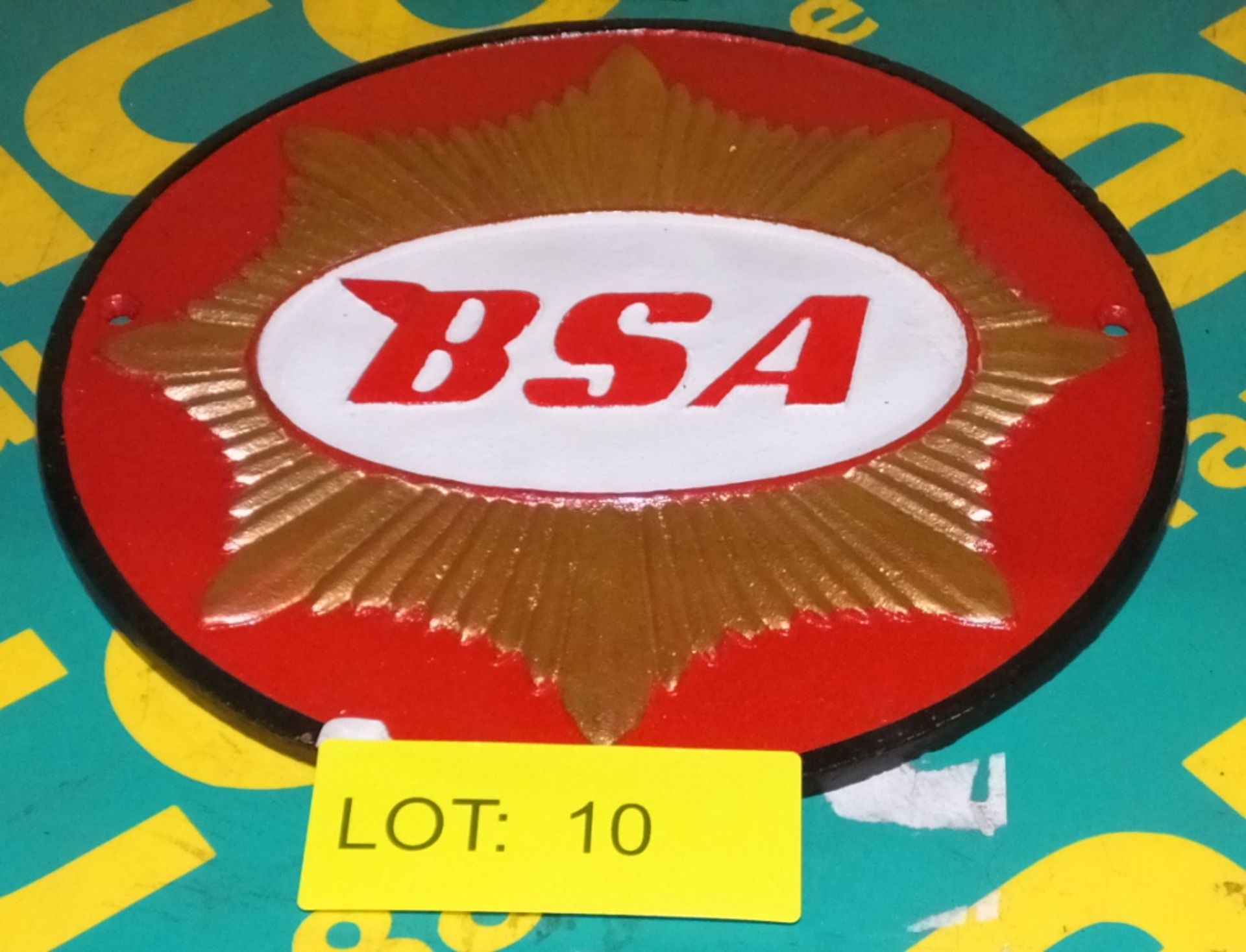 Cast sign - BSA - red background