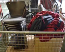 7x Bent Plywood Chairs, Red Fabric Drape.