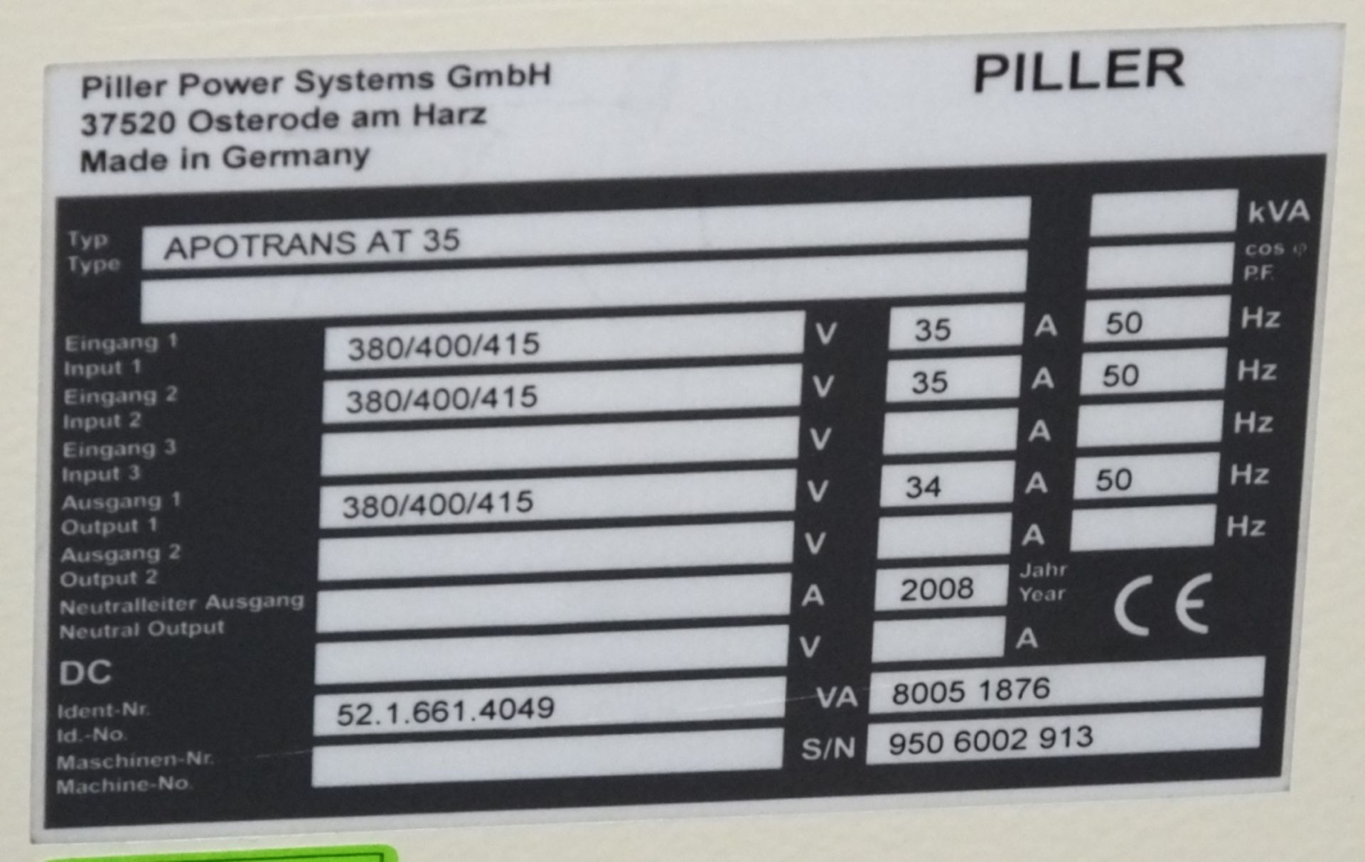 Piller Apotrans AT 35 power junction box - Image 3 of 4