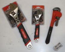 3x Adjustable spanners / wrenches