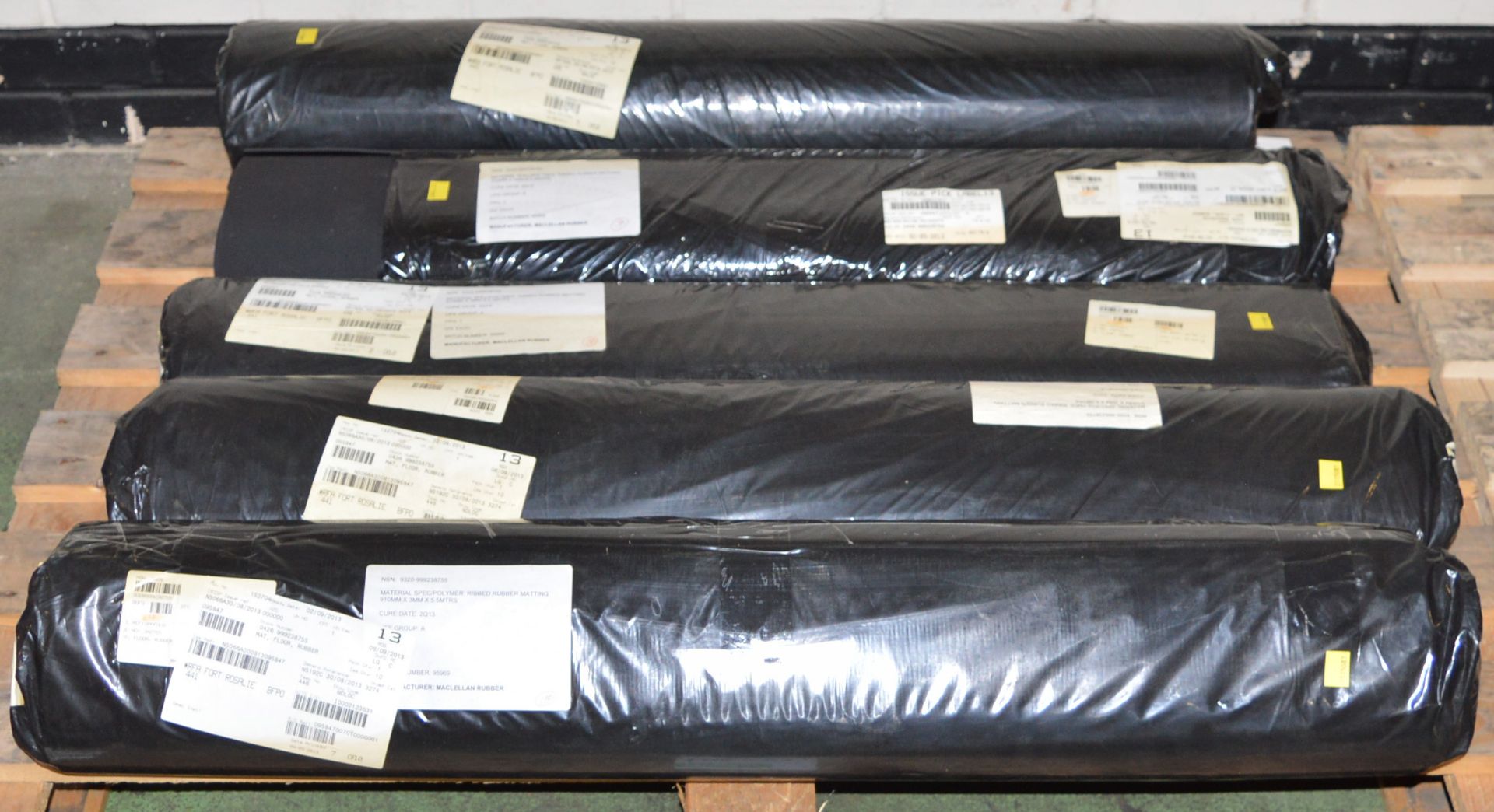 5x Rolls Rubber Matting Ribbed, 910mm x 3mm x 5.5mtr.