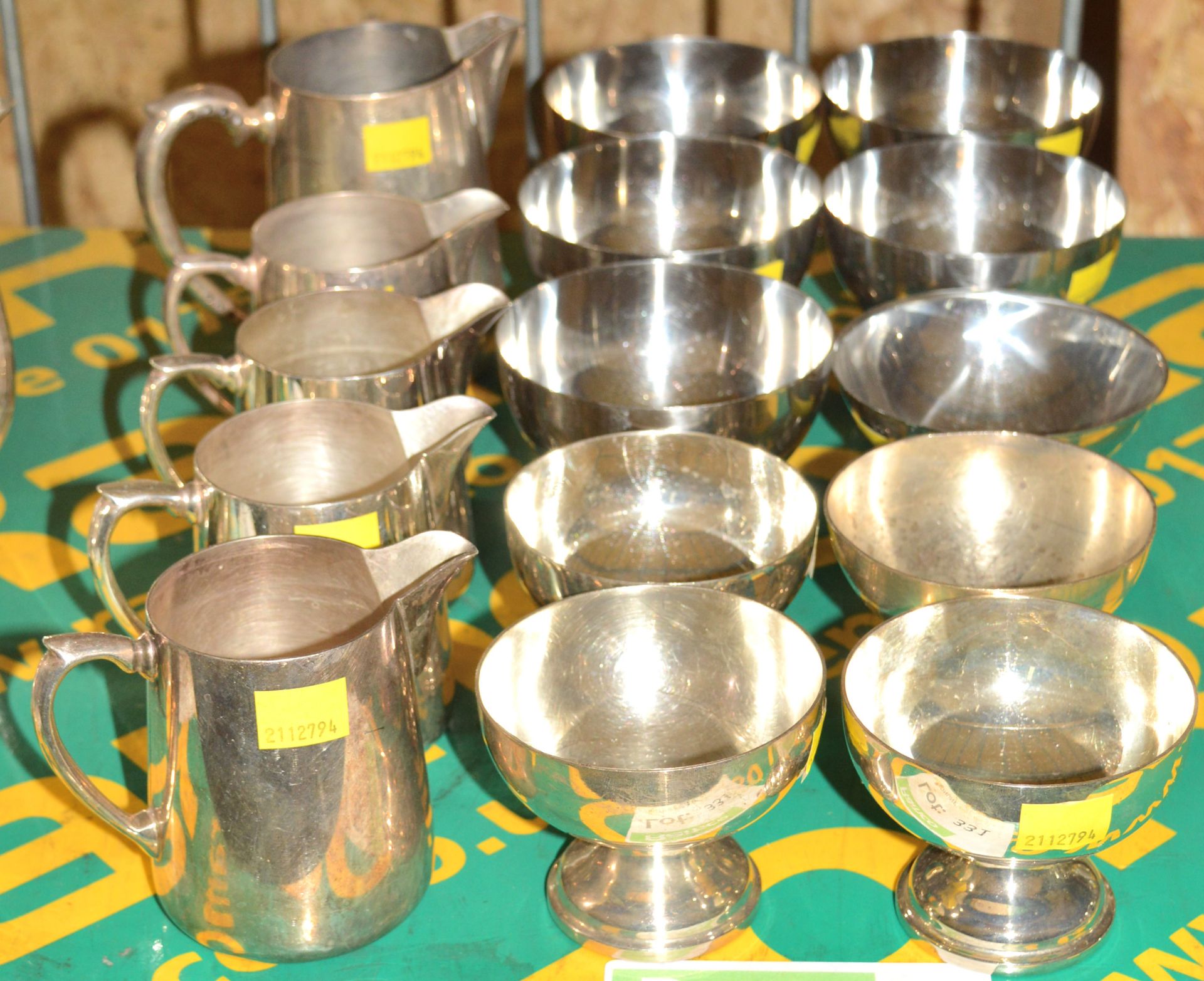 5x Silver Plated Jugs, 10x Sugar Bowls.