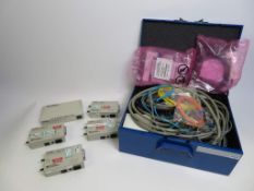 Box of GBIP Cables and Ancillaries & 4 GPIB to Ethernet Adapters