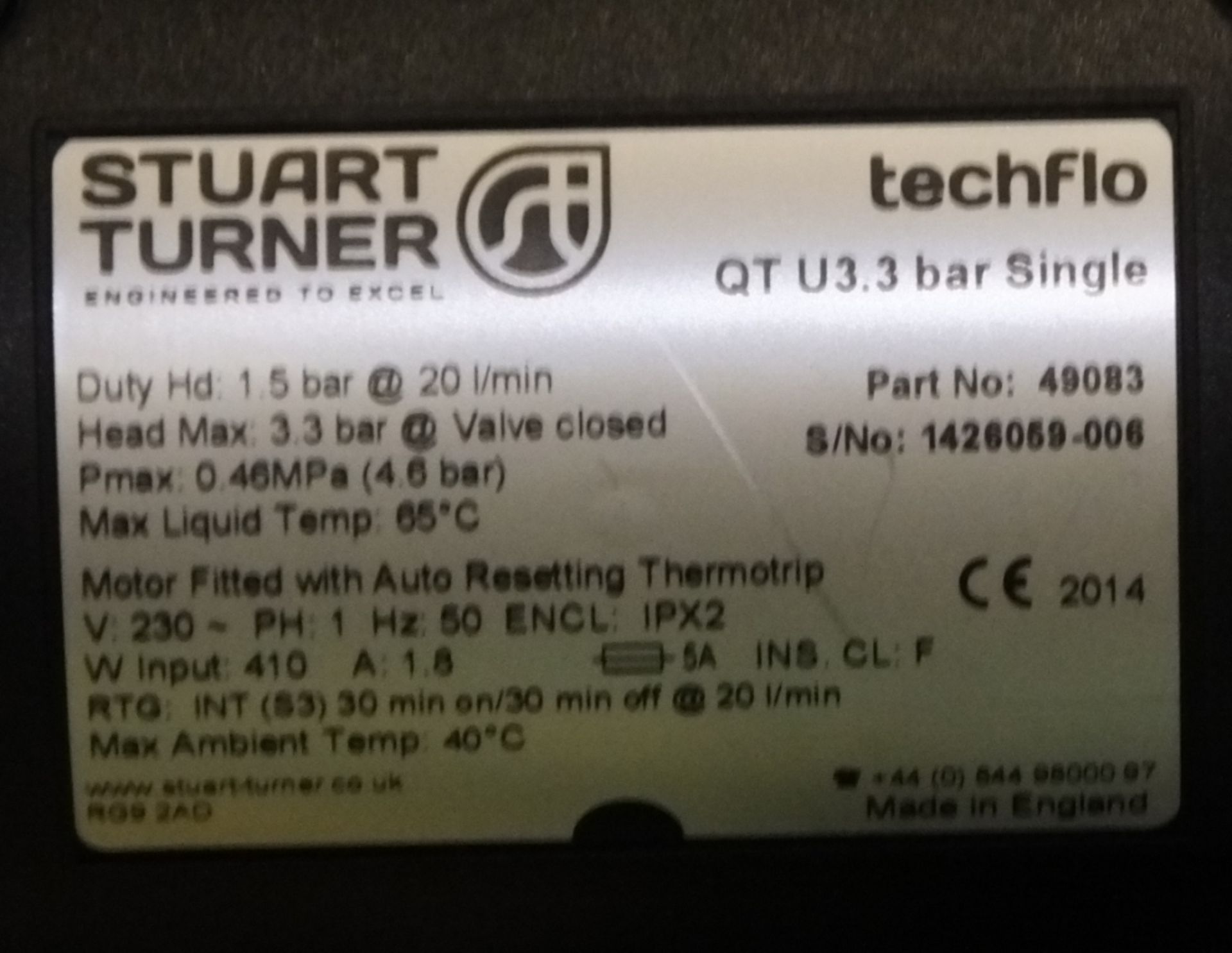 Stuart Turner Shower Pump - Techflo QT U3.3 bar Single - Image 3 of 3