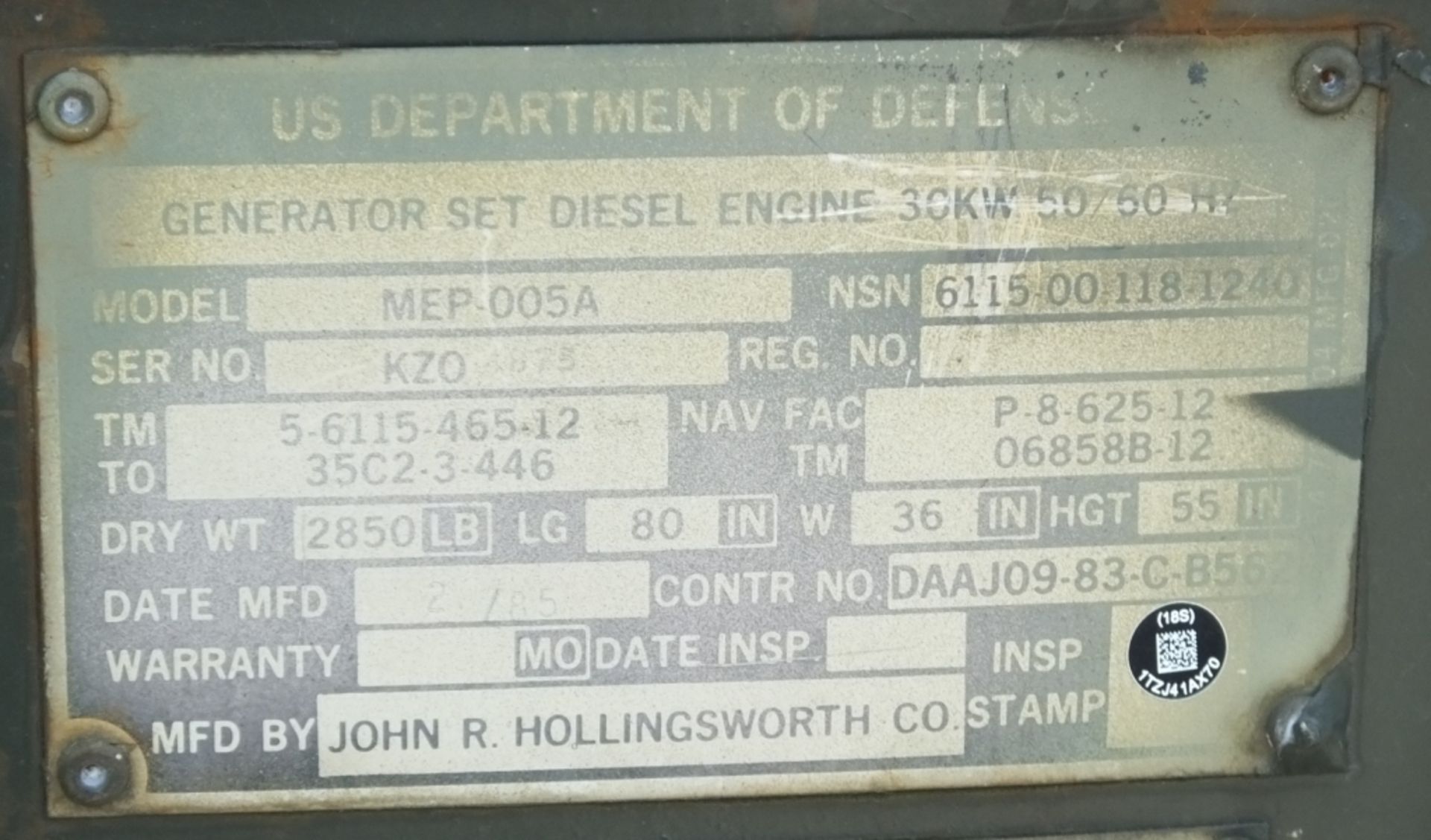 Diesel Generator Set - 30KW - 50/60hz - MEP 005A - Image 2 of 7
