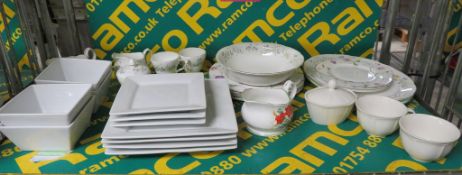 Various white porcelain and floral crockery