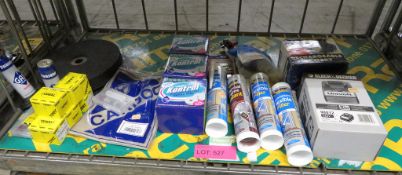 Qty of assorted sealants/fillers, abrasive discs etc