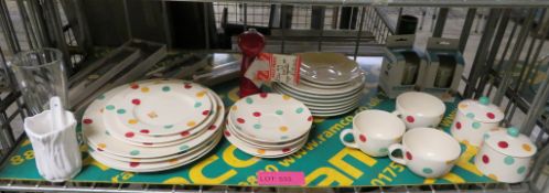 Various crockery, cutlery and flour shakers