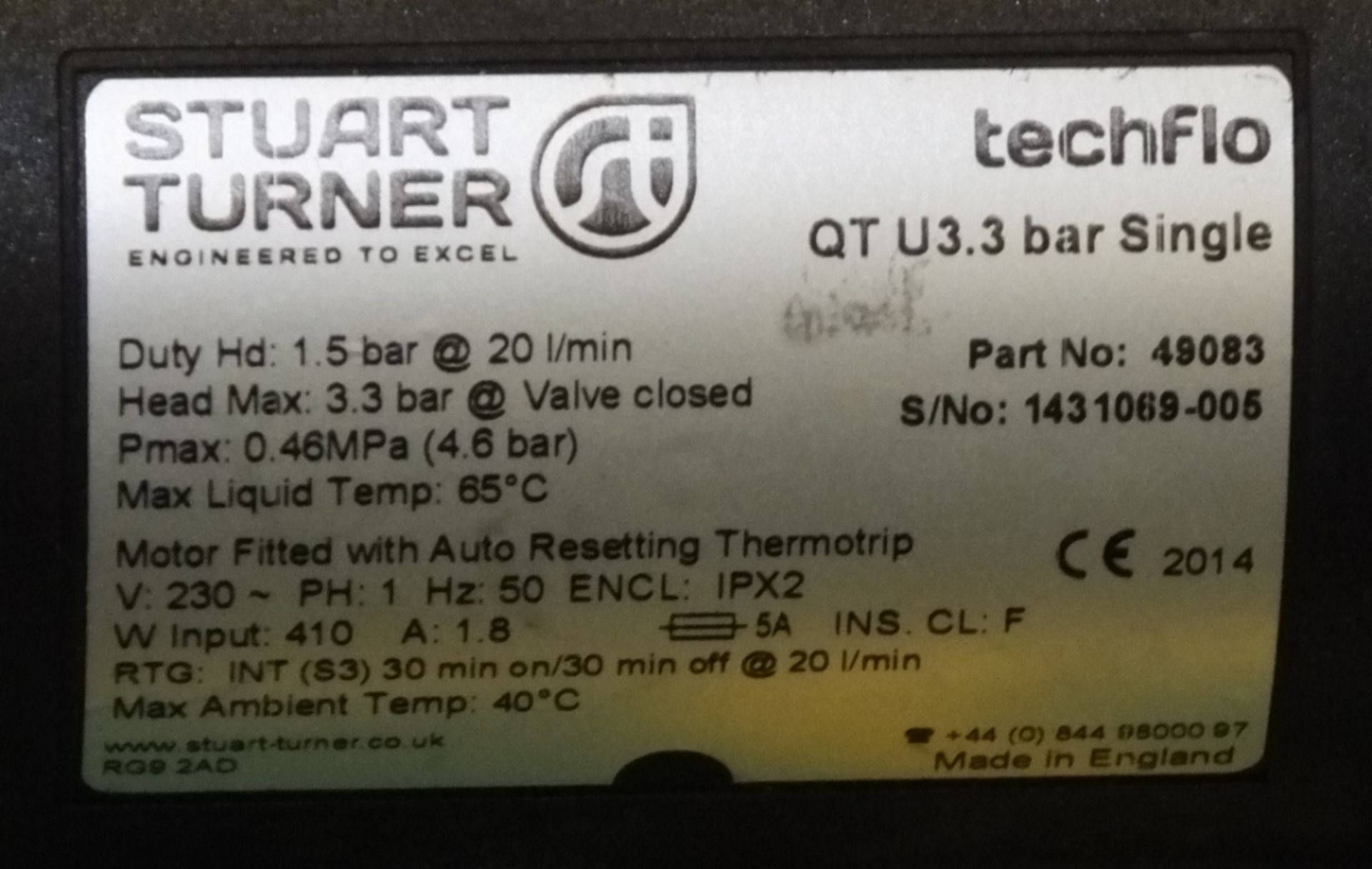 Stuart Turner Shower Pump - Techflo QT U3.3 bar Single - Image 2 of 2