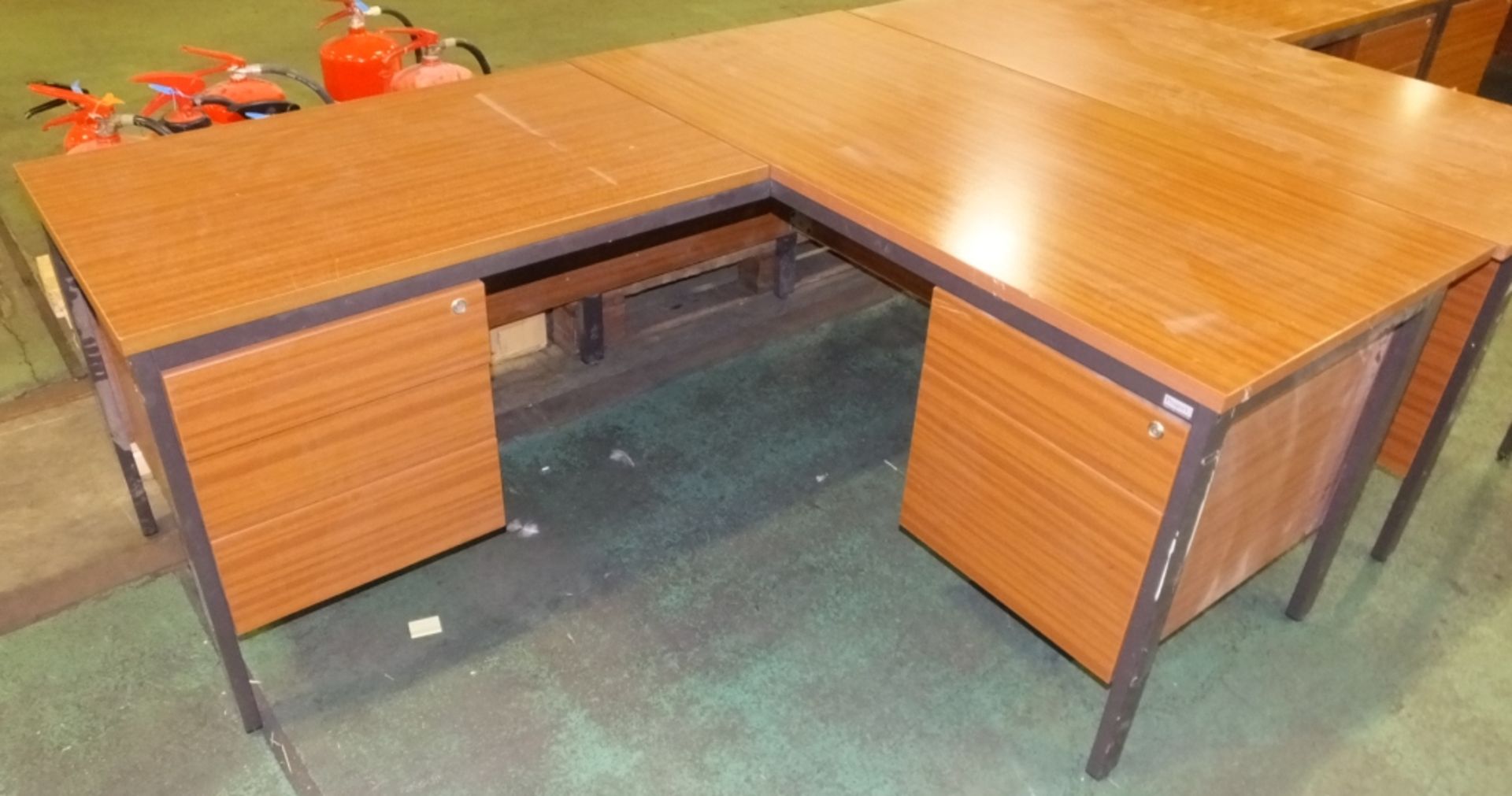 Wooden corner desk with drawers