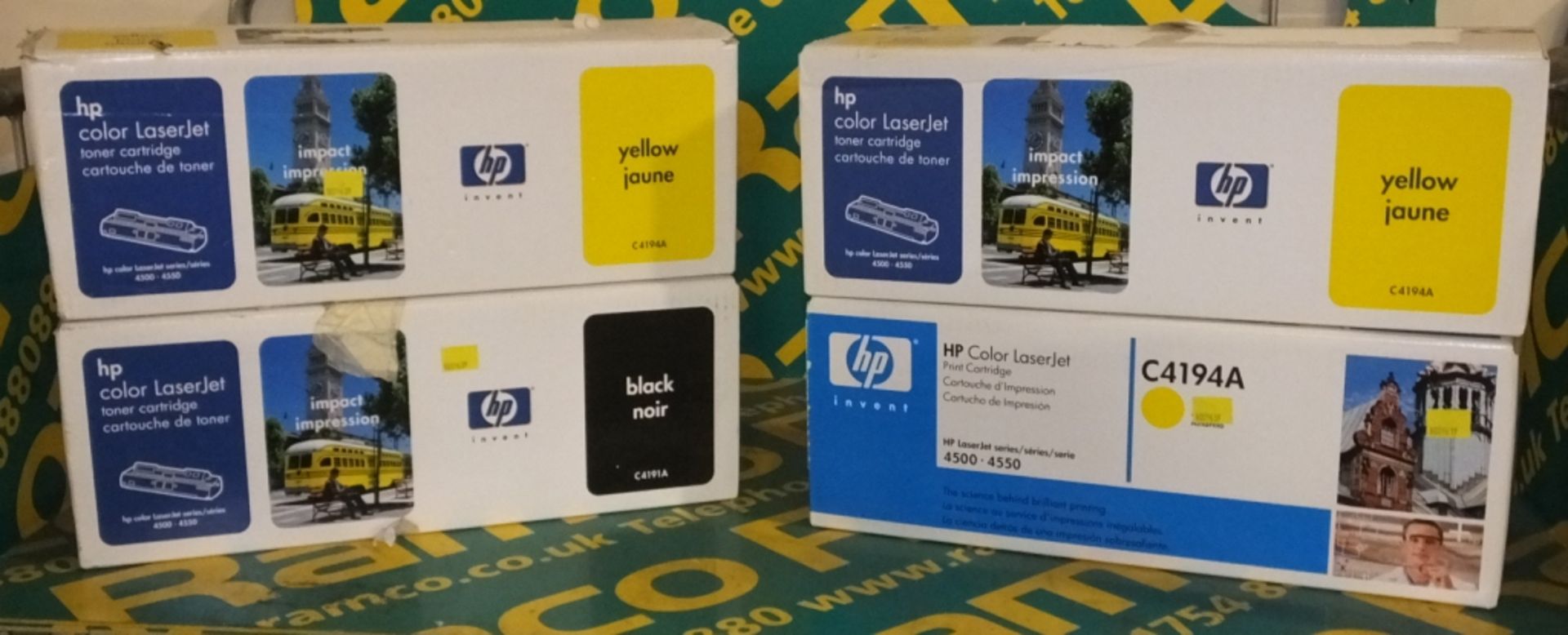 3x HP Printer Cartridges - Yellow C4194A, 1x HP Printer Cartridge - BLack C4191A