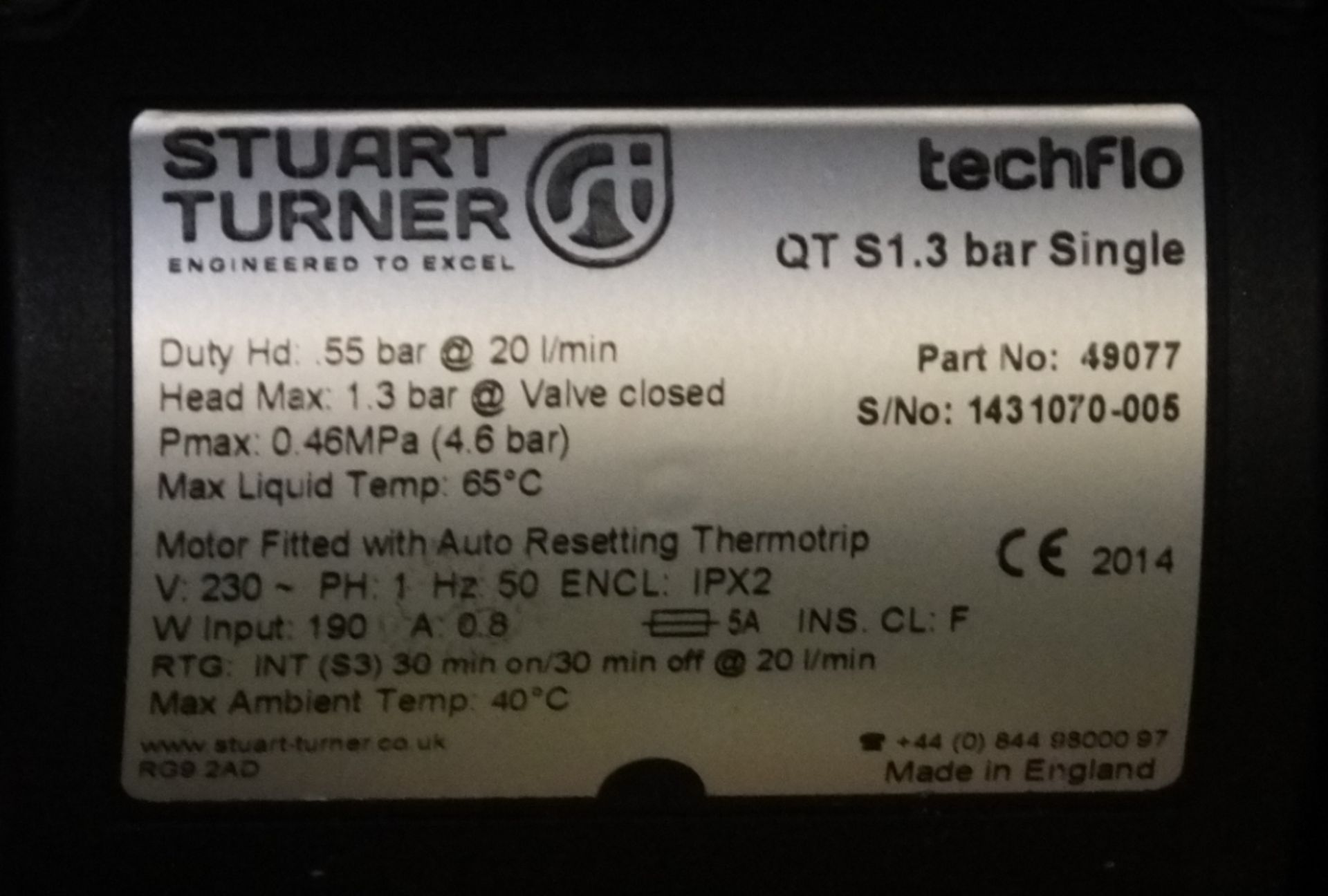 Stuart Turner Shower Pump - Techflo QT S1.3 bar Single - Image 2 of 2