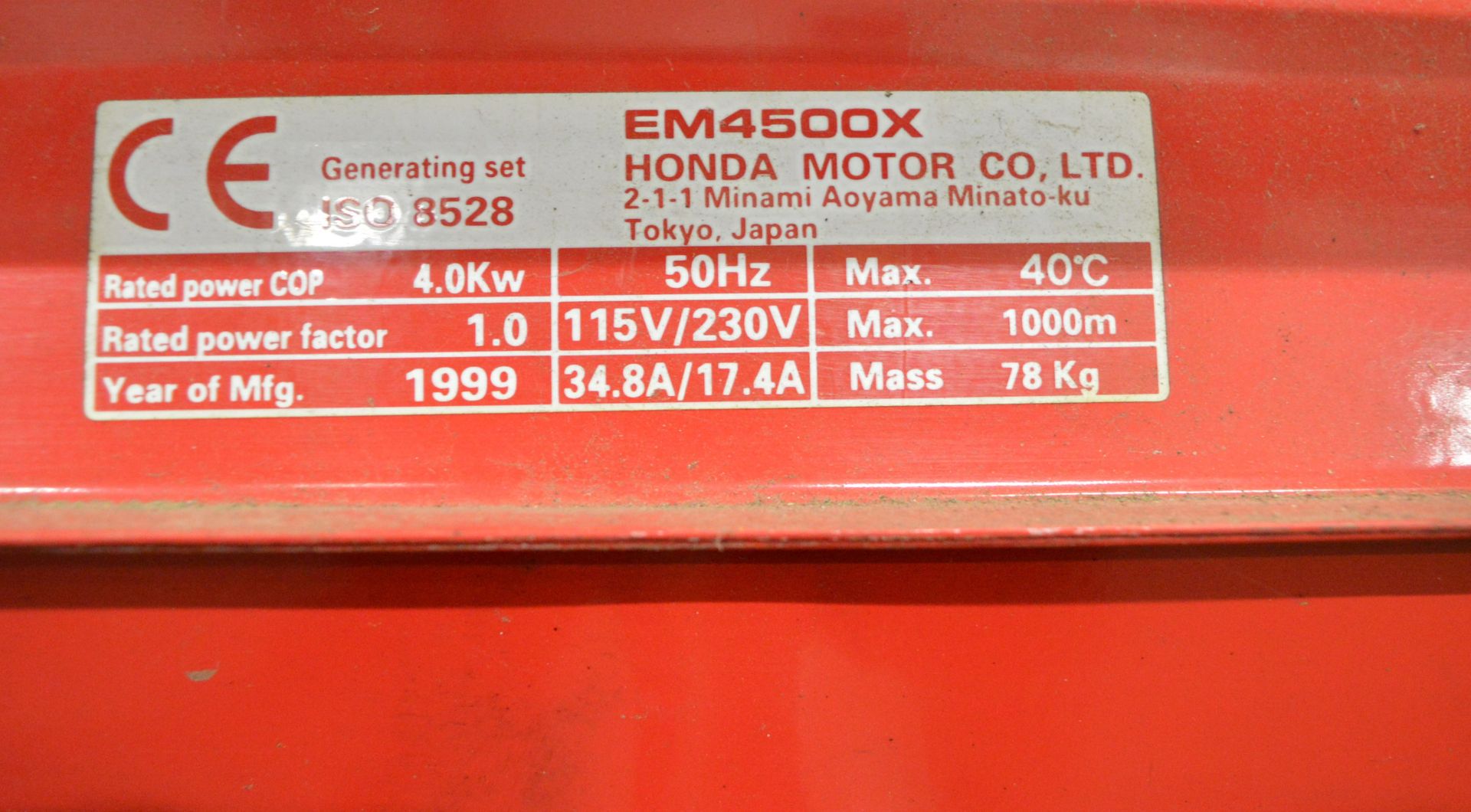 Honda EM4500 Petrol Generator 4.0kW 50Hz. - Image 4 of 5