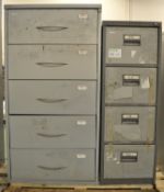 4 Drawer Filing Cabinet - only 1 drawer unlocked. 5 Drawer Filing Cabinet - drawers requir