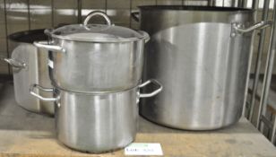 31 Litre Heavy Pan. 7.2 Gallon Pot. 2x Small Cooking Pot.