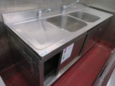 Large stainless steel twin basin sink unit with drainers