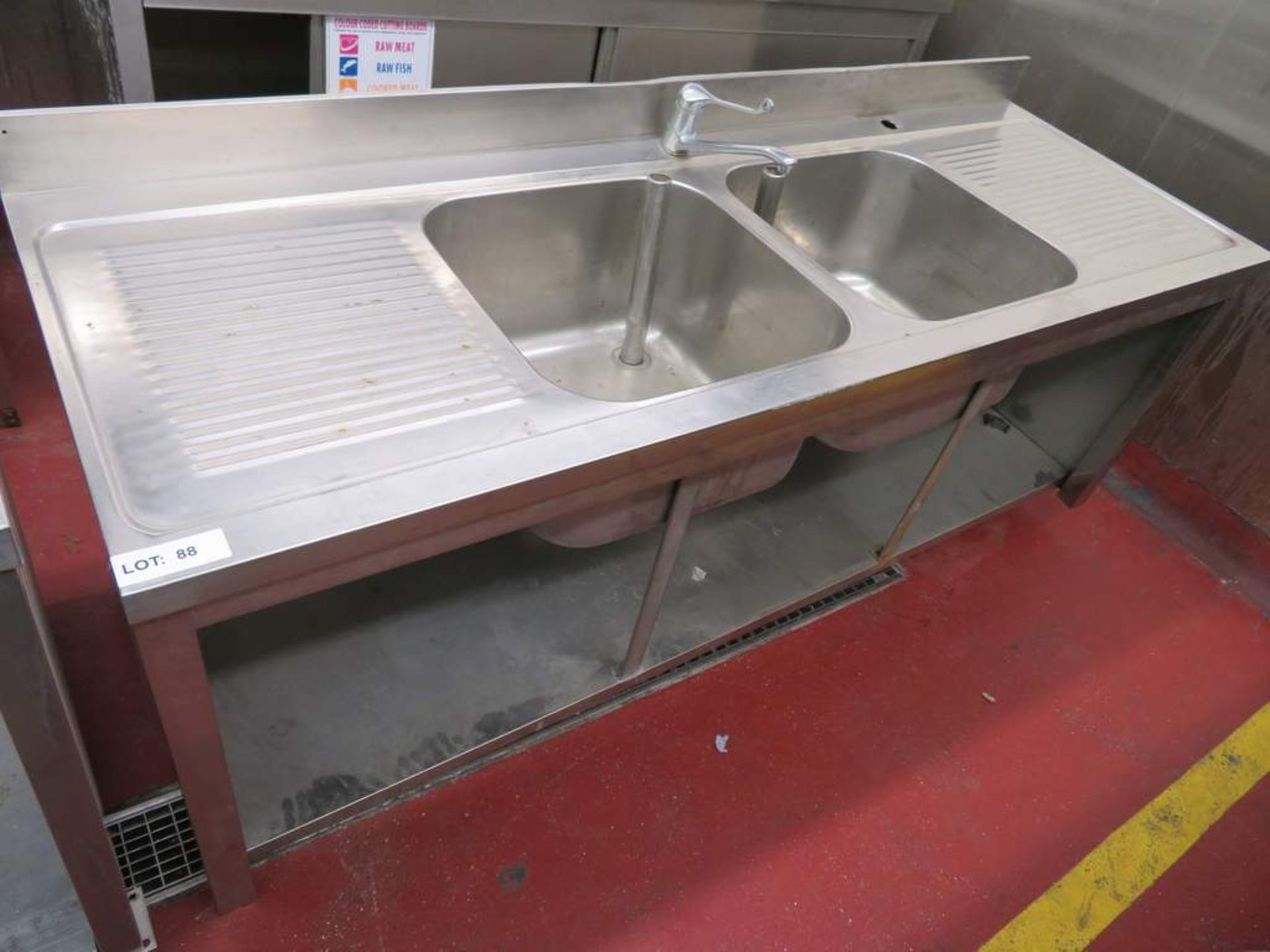 Large stainless steel twin basin sink unit with drainers