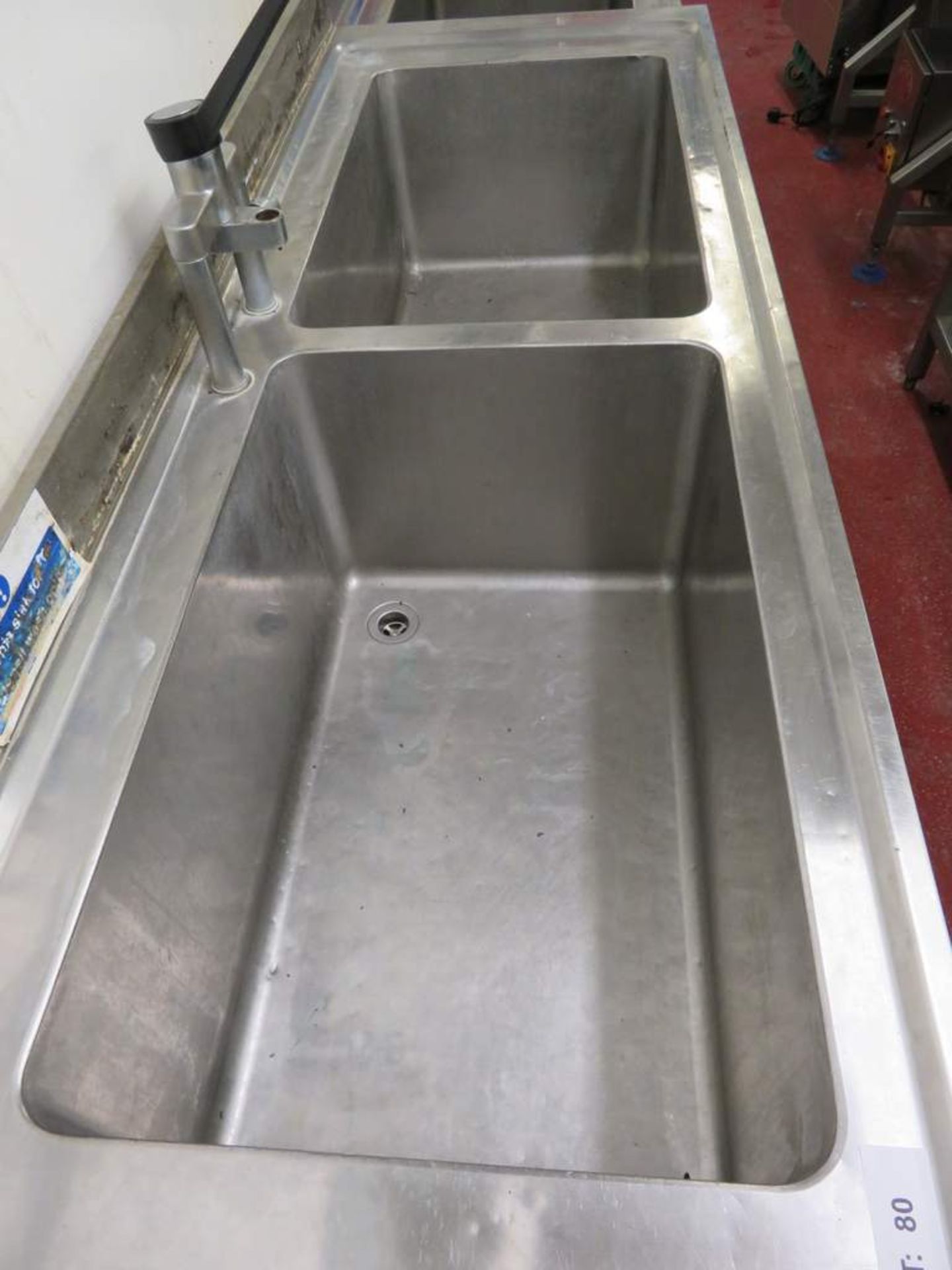Large stainless steel deep twin basin sink unit - Bild 3 aus 3