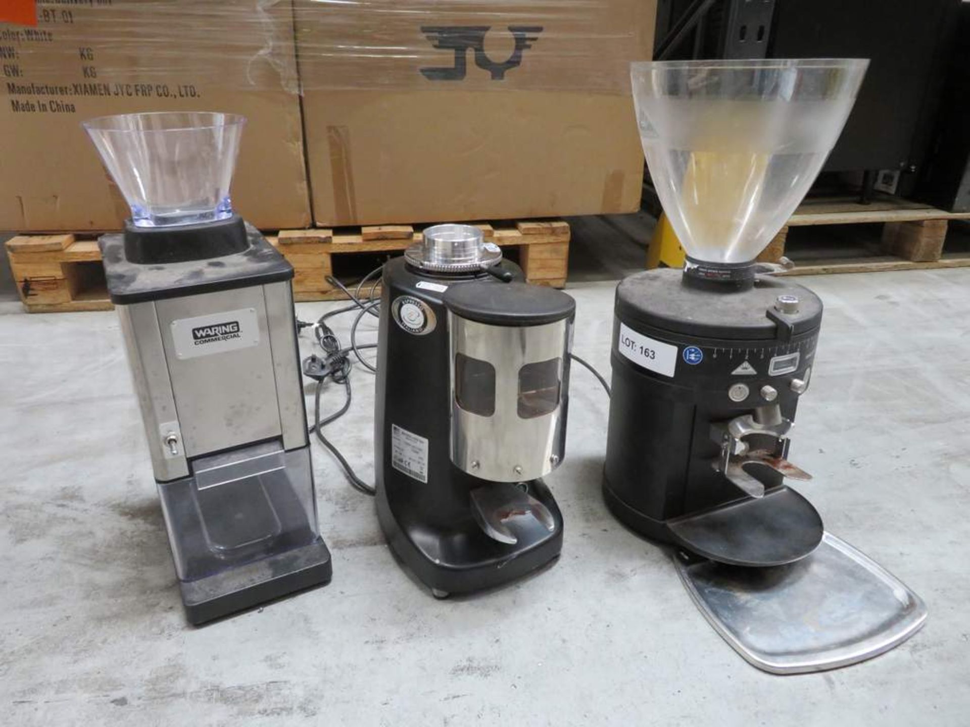 Mahlkonig, Mazzer Luigi and Wearing commercial coffee grinders.