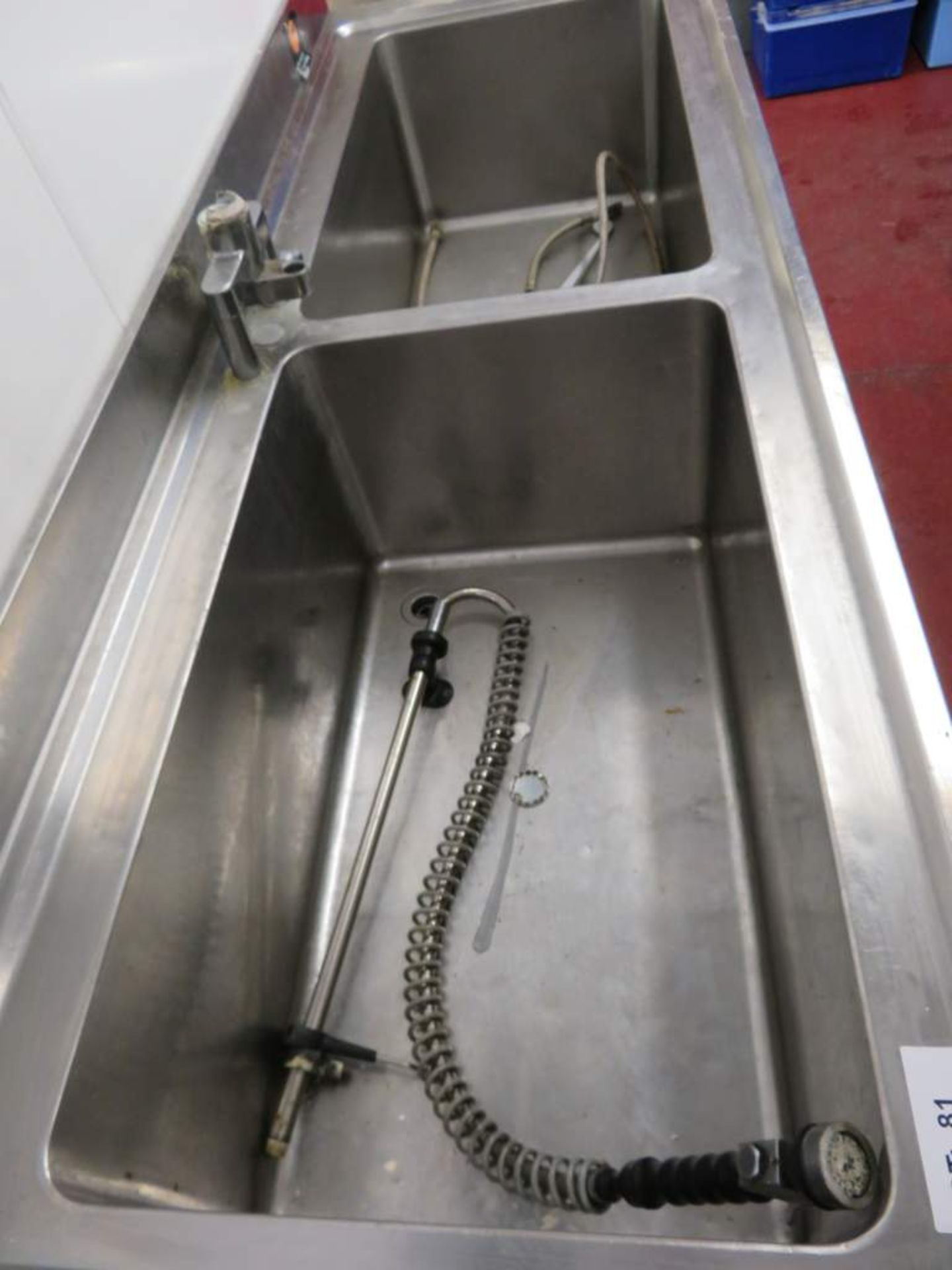 Large stainless steel deep twin basin sink unit - Bild 2 aus 2