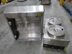 Buffalo twin bain marie. Model: S077B and Buffalo knife sterlizing cabinet. No door. Model:DM079