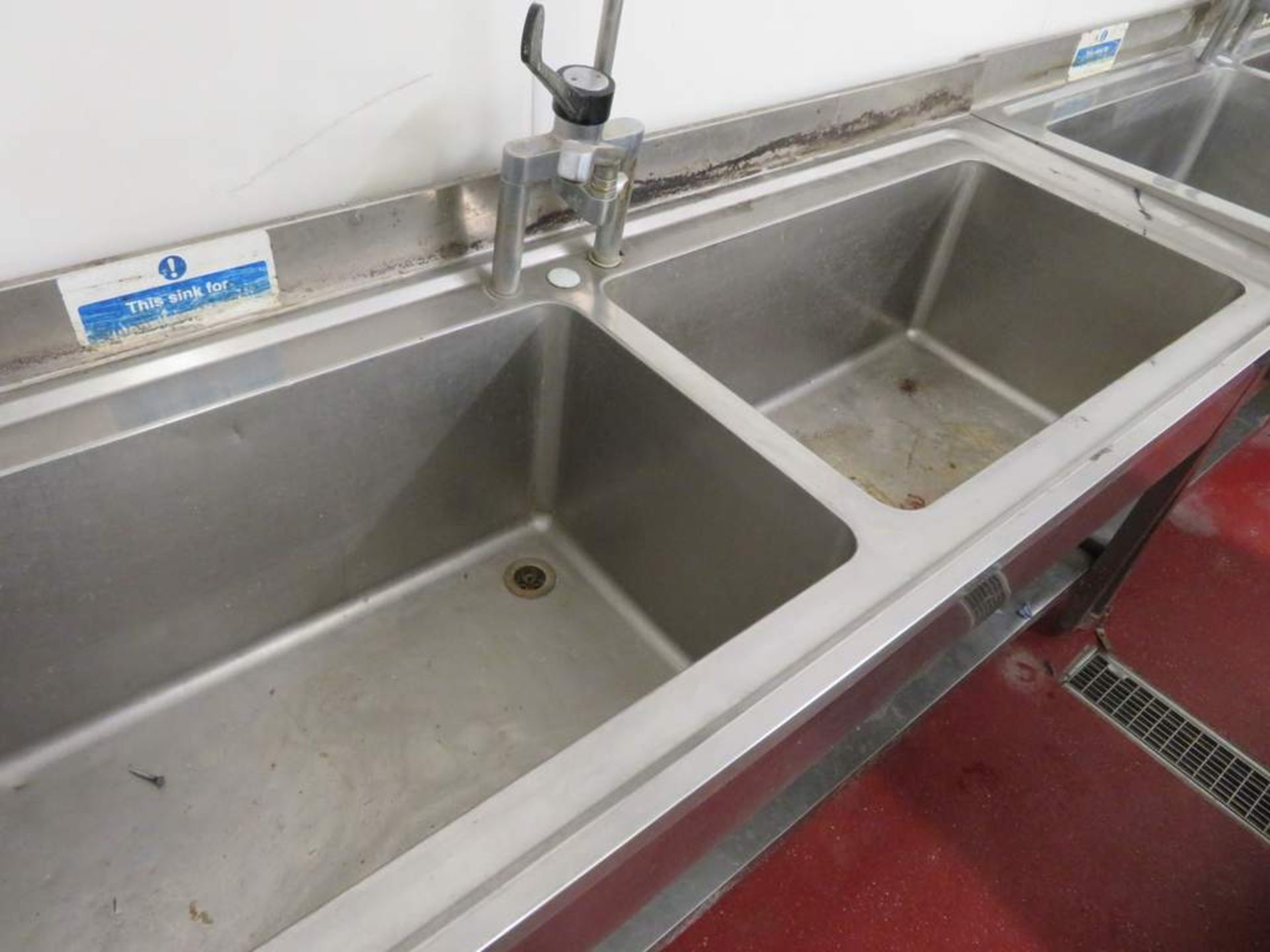 Large stainless steel deep twin basin sink unit - Bild 3 aus 3