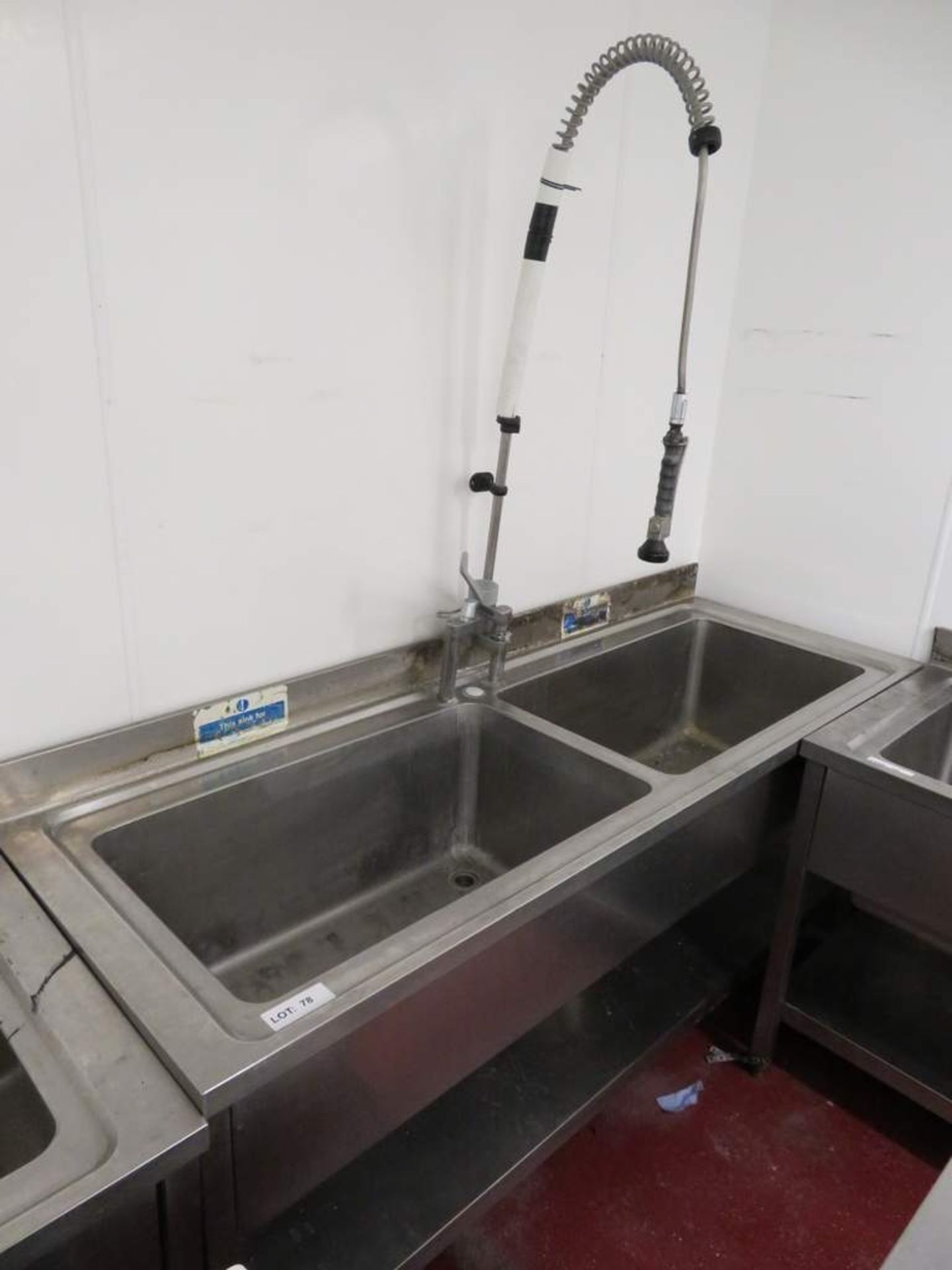 Large stainless steel deep twin basin sink unit - Bild 2 aus 4