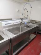 Large stainless steel deep twin basin sink unit