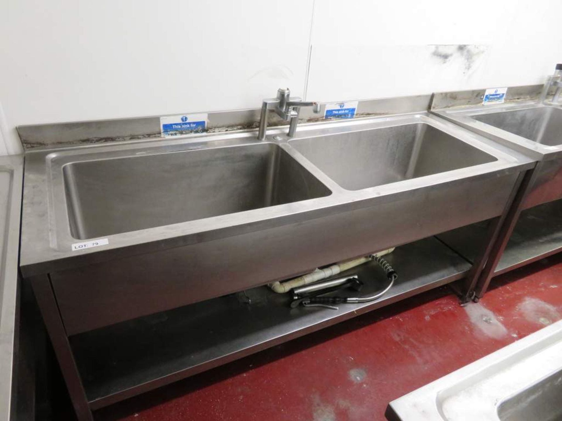 Large stainless steel deep twin basin sink unit