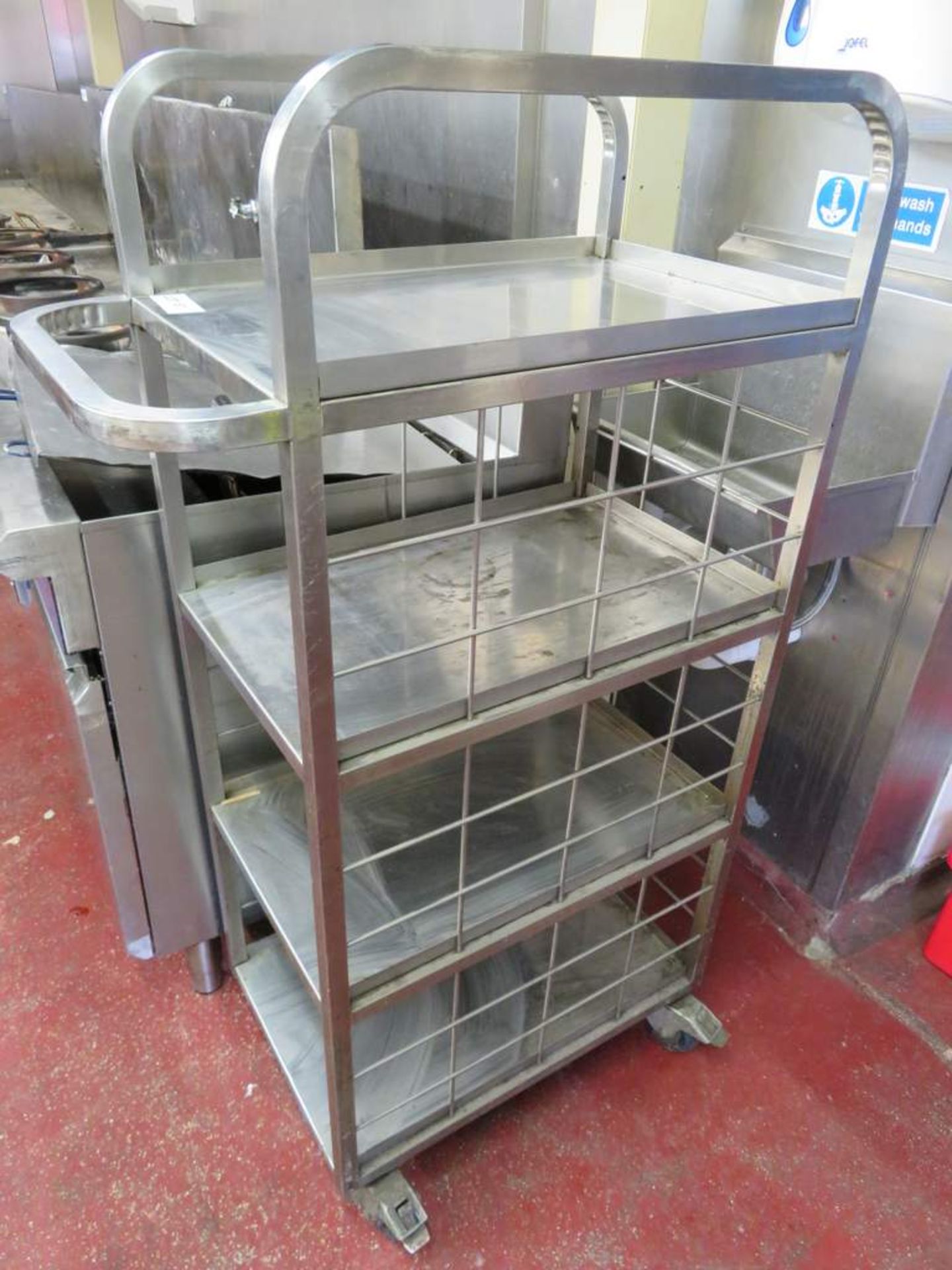 Portable stainless steel 4 tier canteen tray rack