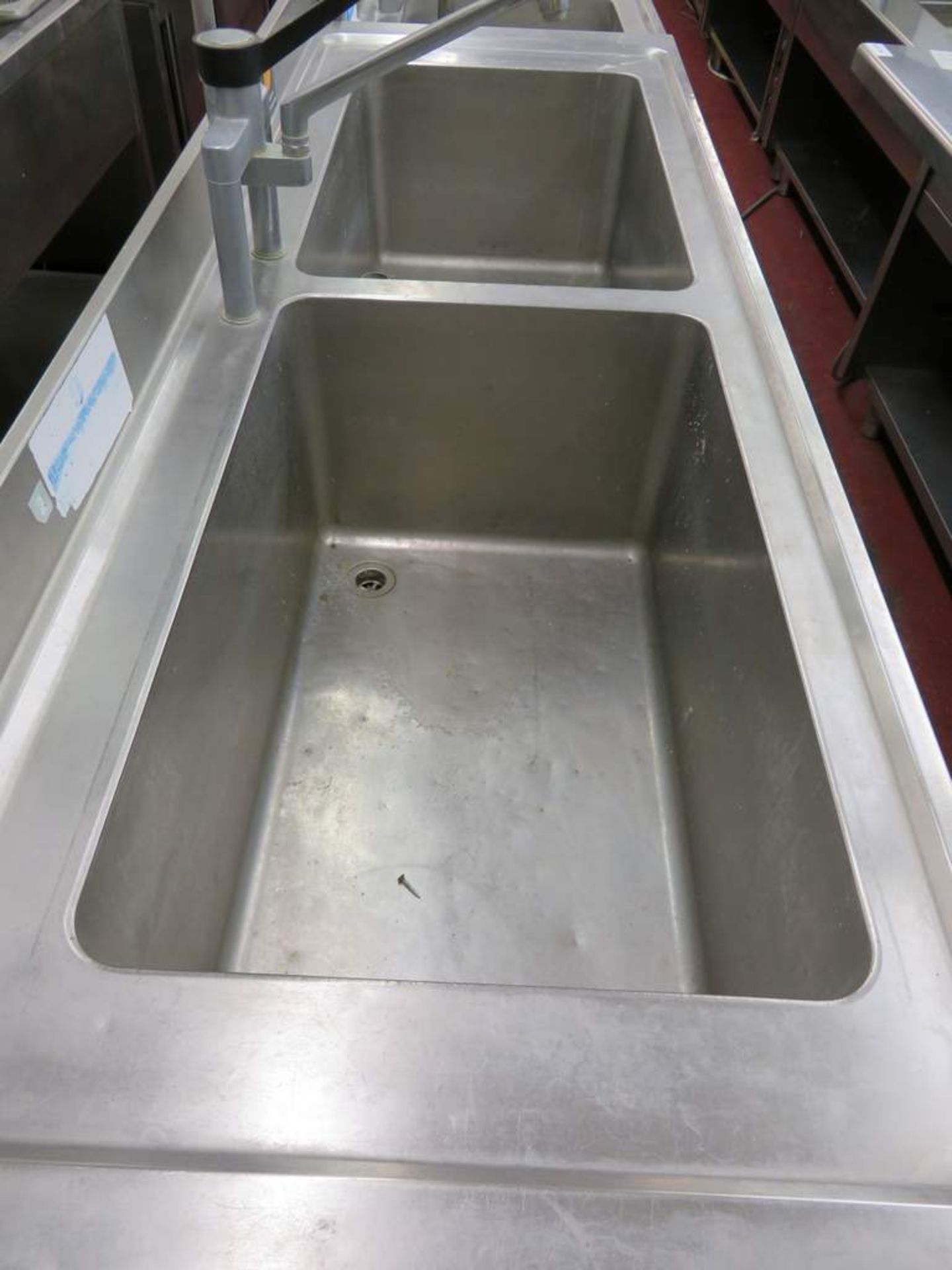 Large stainless steel deep twin basin sink unit - Bild 2 aus 2