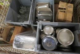 Various Catering Equipment - glasses, bain maire lids, tea pots, bowls, etc