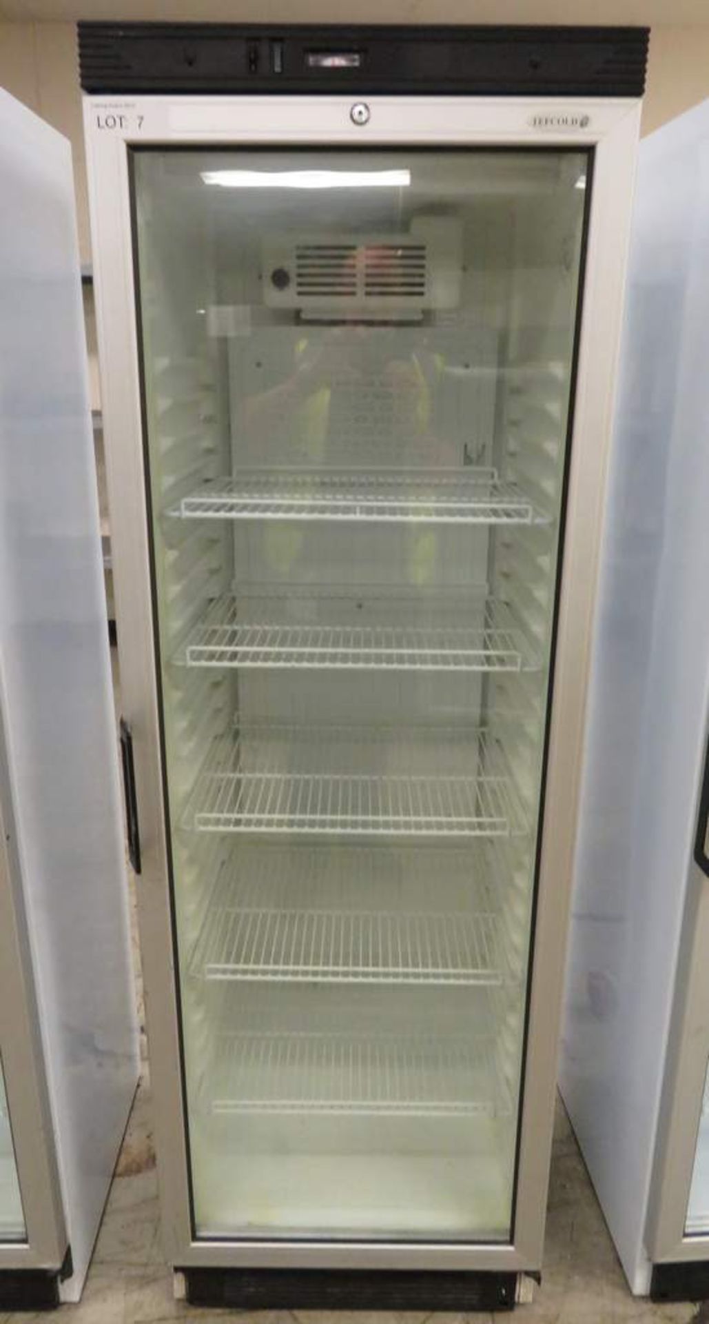 Tefcold FS1380 glass door display fridge. 230v 50Hz 1 phase. Right Hinged