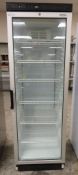 Tefcold FS1380 glass door display fridge. 230v 50Hz 1 phase. Right Hinged